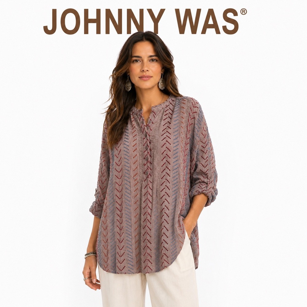 Johnny Was Mauve Purple Pete & Greta Embroidered Tunic Blouse XL